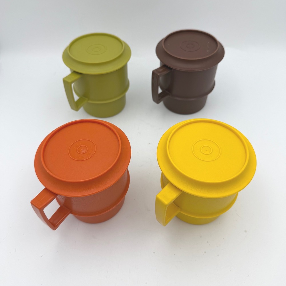 Tupperware Stacking Mugs Set of 4 Multi Harvest Colors Vintage